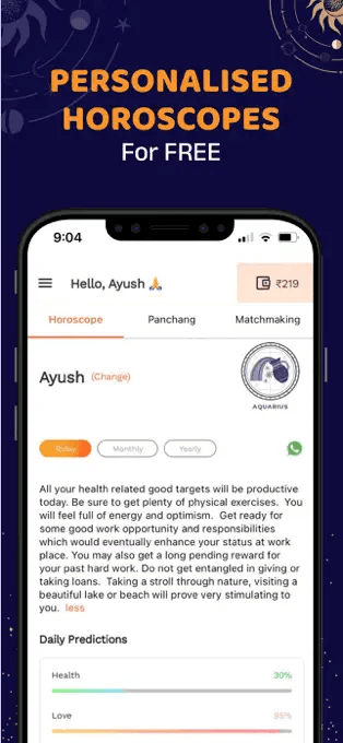 Bodhi personalized horoscope — daily, monthly, yearly predictions with health and love meters