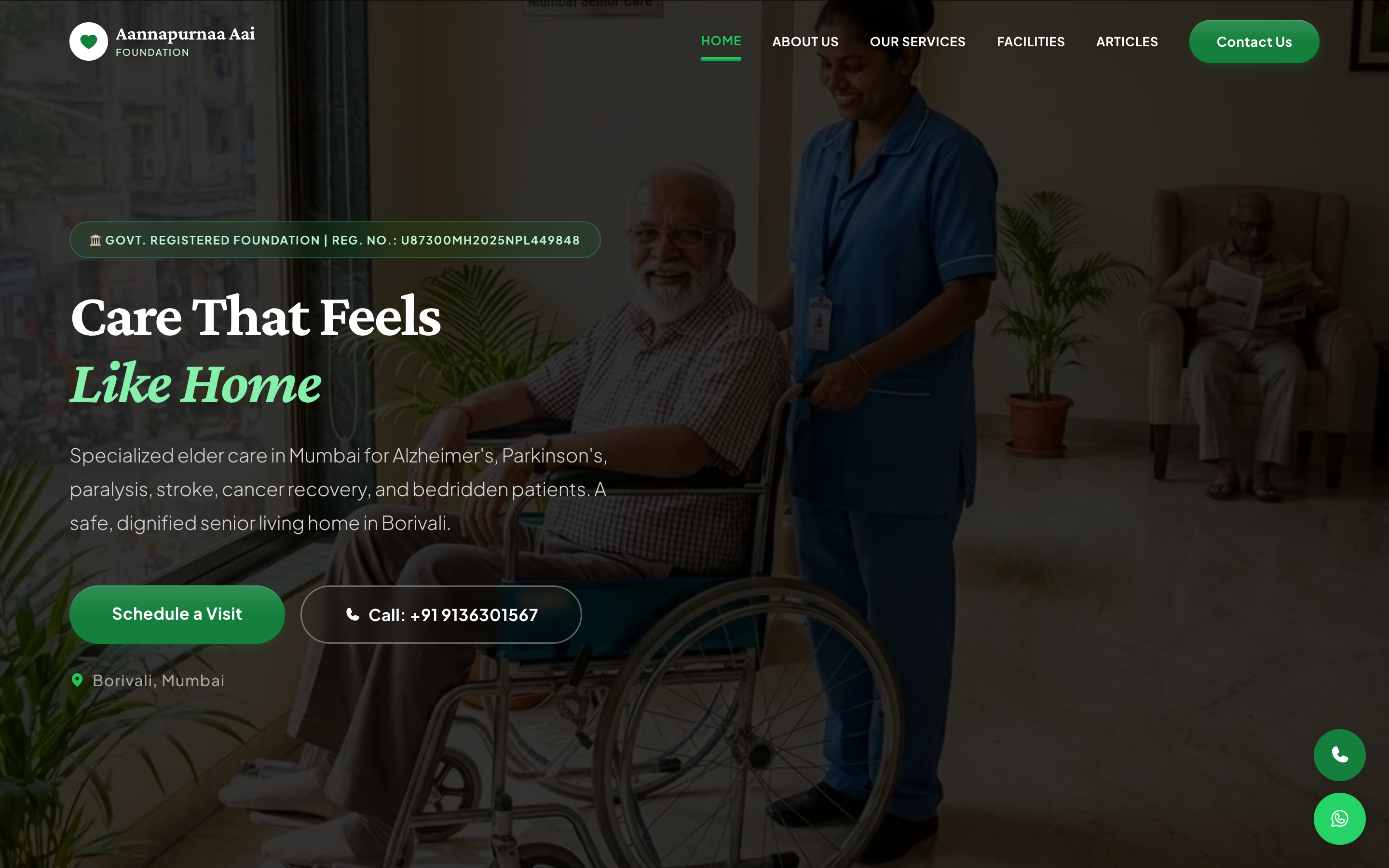 Aannapurnaa Aai homepage hero — Care That Feels Like Home