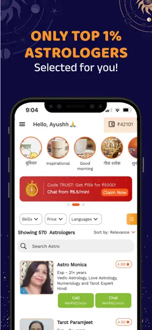 Bodhi — astrologer marketplace with skill, price, and language filters