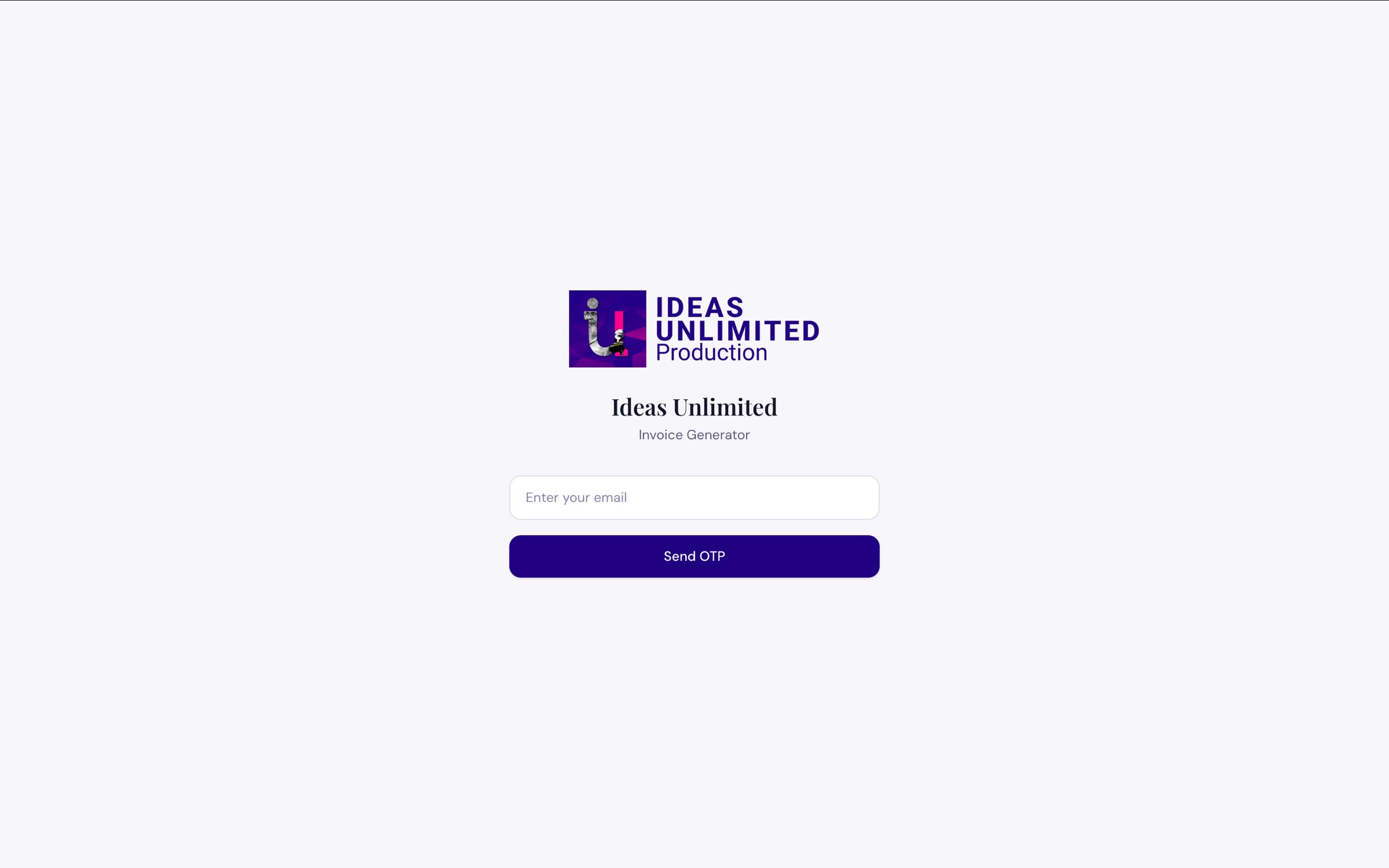 Email entry screen, the first step of the OTP flow