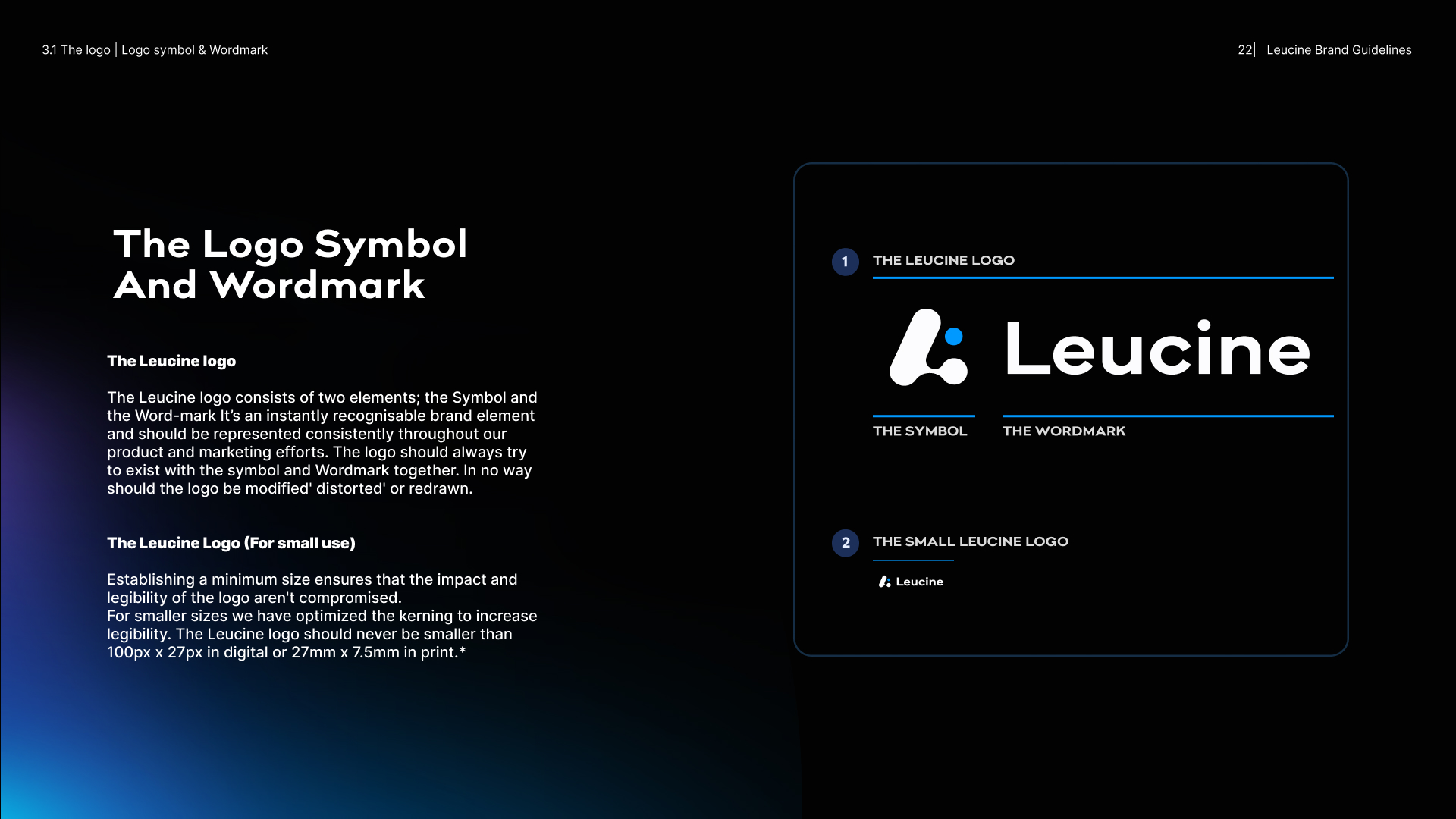 Logo symbol and wordmark anatomy with small-use sizing