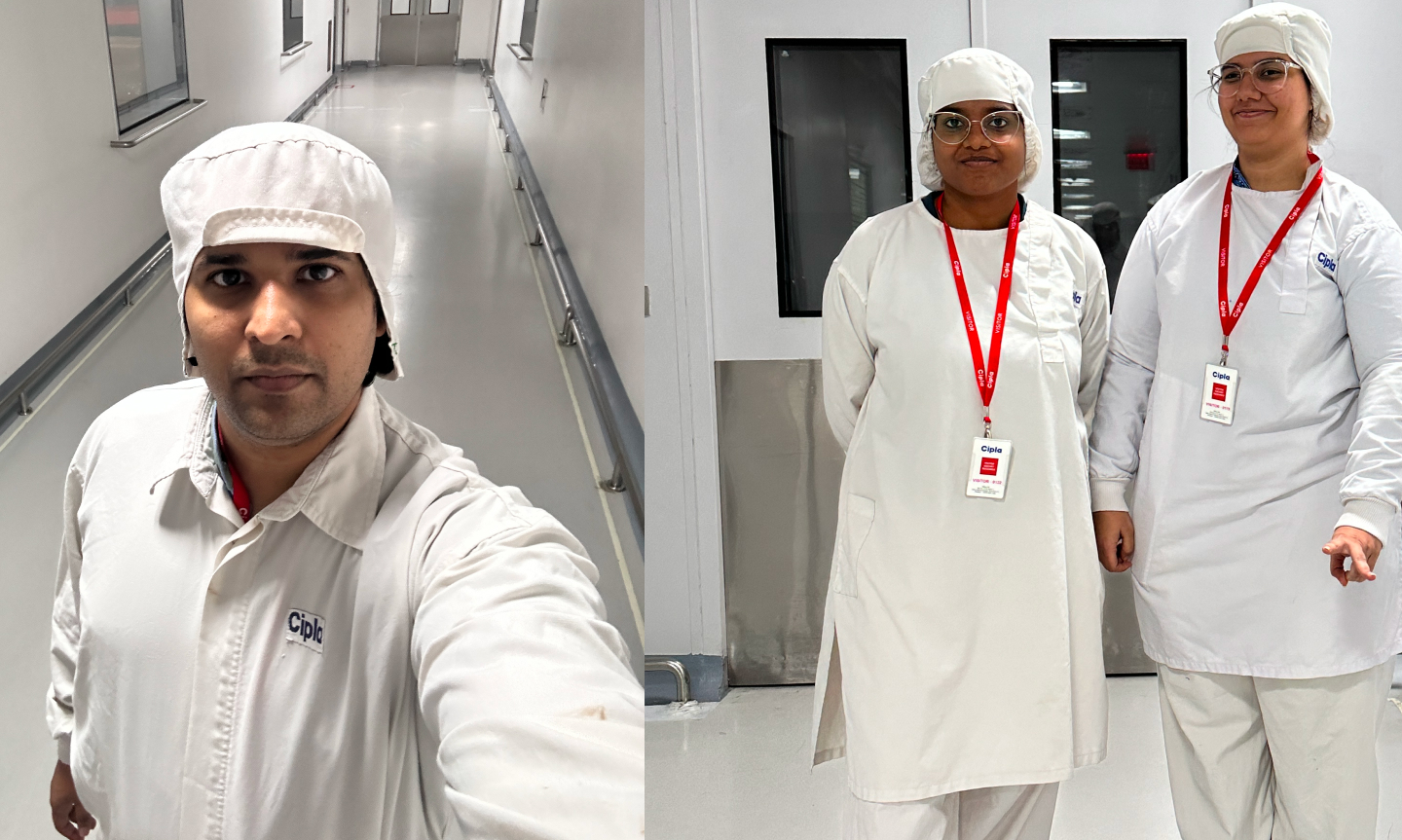 Cipla Indore shopfloor — DWI on a trolley-mounted industrial tablet next to a paper SOP form taped to the wall